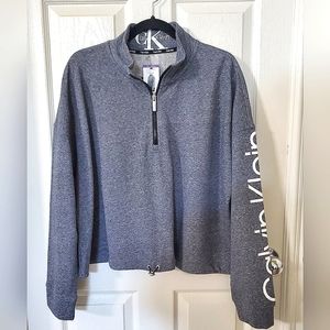 NWT New Calvin Klein Half Zip Collar Grey Heather Sweatshirt Women's Size XXL